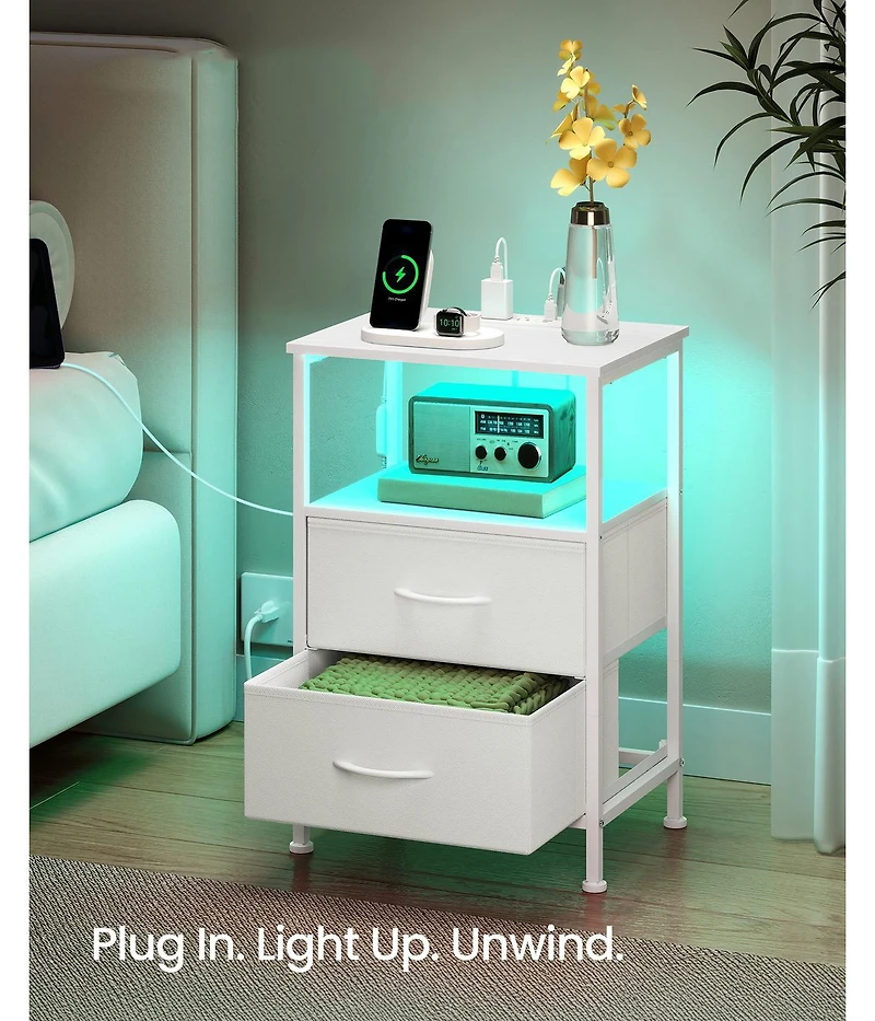 Slickblue Modern Smart Bedside Table with Led Lights and Charging Ports