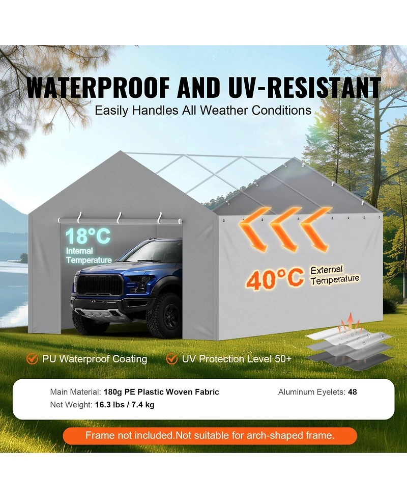 Gouun Carport Replacement Canopy Side Wall 12x20 ft, Heavy-Duty Waterproof Uv-Protected Garage Tent Tarp