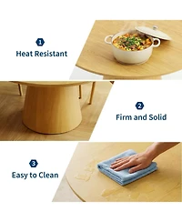 gaomon 43" Round Dining Table for 4-6 People, Wooden Dining Room Table with Pedestal Base, Modern Farmhouse Kitchen Table for Home