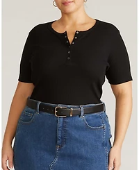 Universal Standard Plus Henley Short Sleeve Ribbed Tee