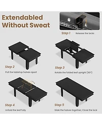gaomon 63 in-86.6 in Extendable Dining Room Table for 6-10, Farmhouse Kitchen Tables Wooden Sturdy Frame, Large Rectangular Dinner Table