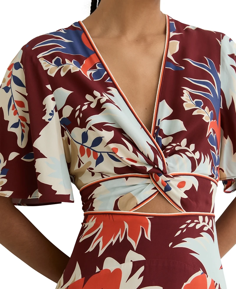 Reiss Women's Floral-Print Cut-Out Midi Dress