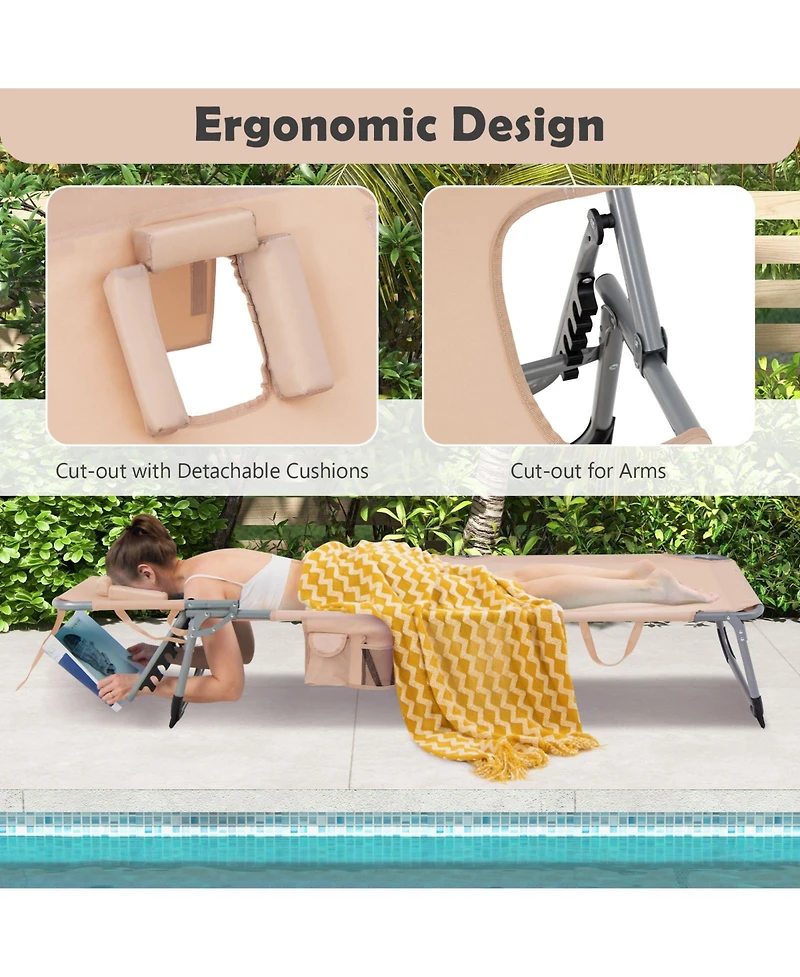 Inolait Folding Beach Lounge Chair with Pillow for Outdoor