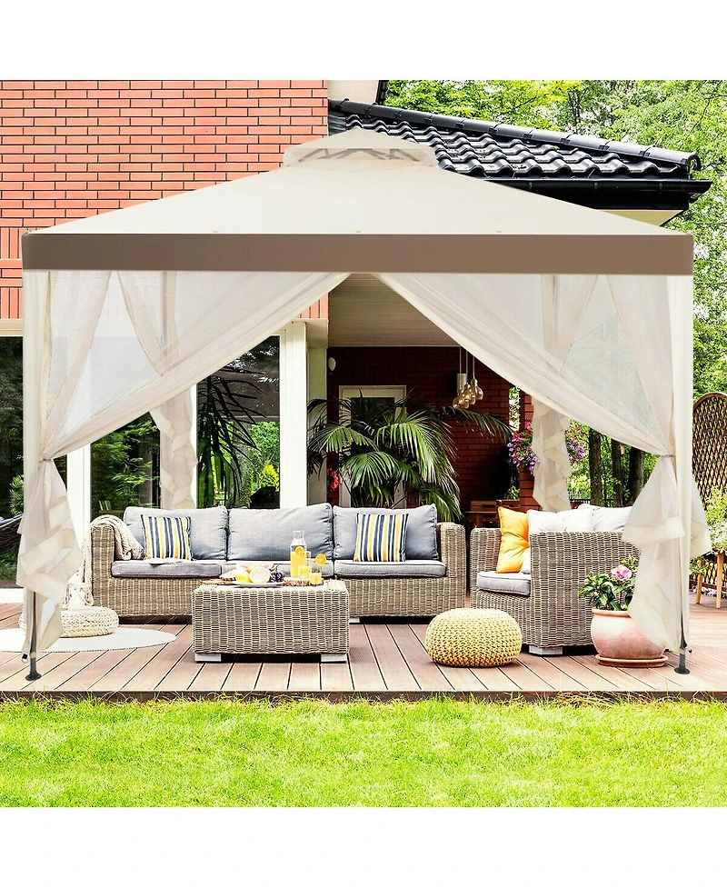 Gouun 10 x 10 feet Patio Gazebo with Mosquito Netting and Double-Tier Roof