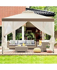 Gouun 10 x 10 feet Patio Gazebo with Mosquito Netting and Double-Tier Roof