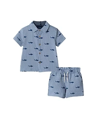 Andy & Evan Infant Boys Shark Buttondown and Shorts Cabana Set