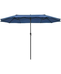 Gouun 15 feet Double-Sided Patio Umbrella with Hand-Crank System and 12-Rib Frame