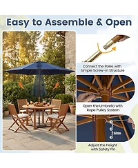 Gouun 9 feet Bamboo Patio Market Umbrella with Double-Tier Vented Canopy and Rope Pull