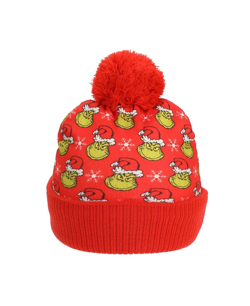 The Grinch Boys All-Over Character Print Youth 2-Piece Knit Beanie and Gloves Set