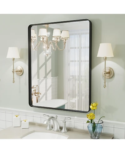 Apmir 24" x 30" High-Strength Tempered Glass and Aluminum Alloy Framed Wall Decor Bathroom Vanity Mirror