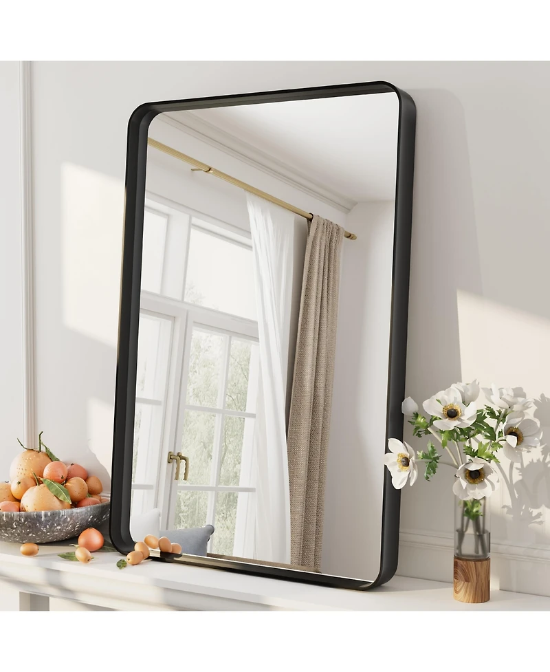 Apmir 16" x 24" High-Strength Tempered Glass and Aluminum Alloy Framed Wall Decor Bathroom Vanity Mirror