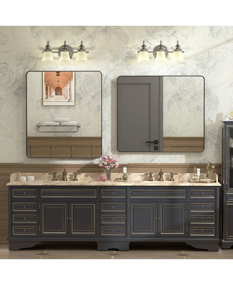 Apmir 28" x 32" High-Strength Tempered Glass and Aluminum Alloy Framed Wall Decor Bathroom Vanity Mirror