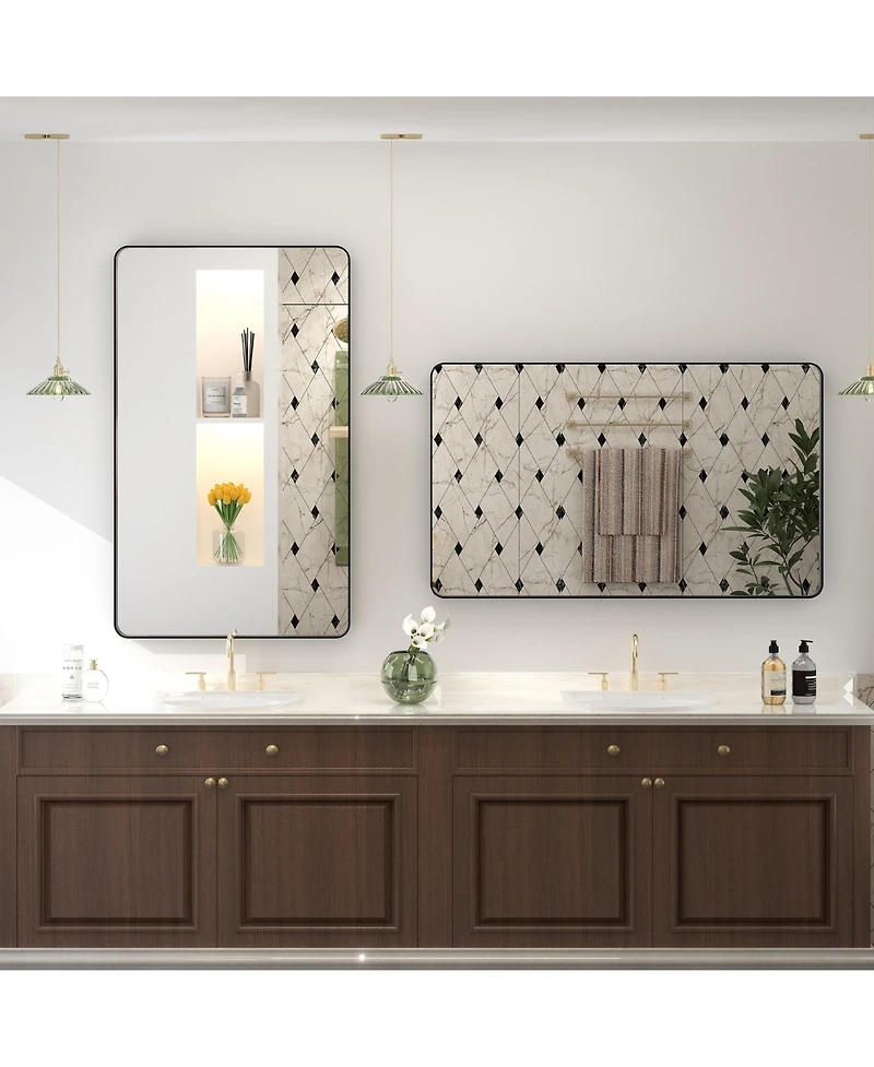 Apmir 24" x 40" High-Strength Tempered Glass and Aluminum Alloy Framed Wall Decor Bathroom Vanity Mirror