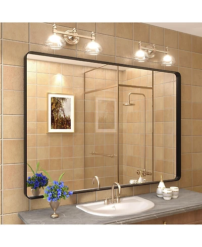 Apmir 30" x 40" High-Strength Tempered Glass and Aluminum Alloy Framed Wall Decor Bathroom Vanity Mirror