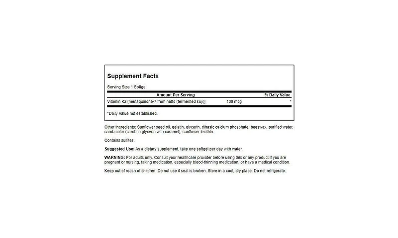 Swanson Vitamin K2 Menaquinone-7 Regulate Calcium, Bone and Cardiovascular Support, Japanese Natto, 30 Softgels