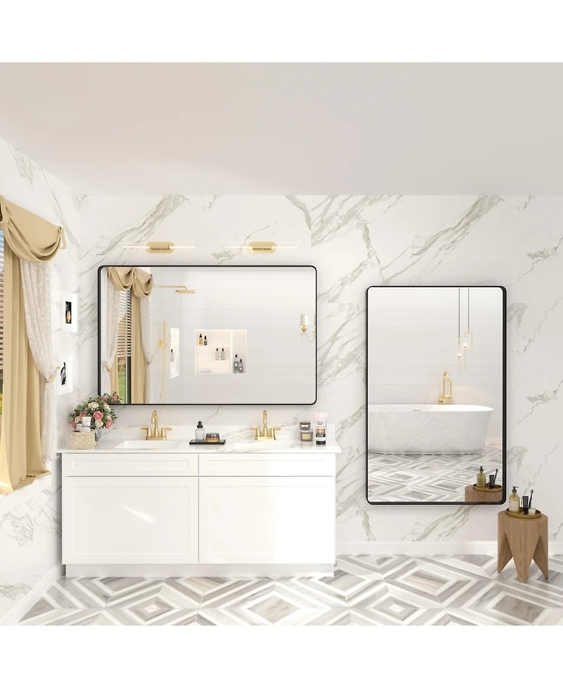 Apmir 48" x 30" High-Strength Tempered Glass and Aluminum Alloy Framed Wall Decor Bathroom Vanity Mirror