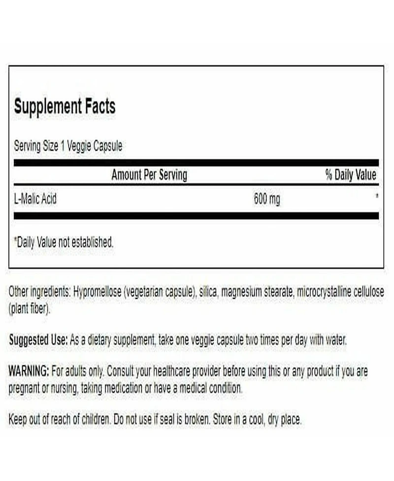 Swanson Malic Acid quality Supplement for Cellular Energy Production Supports Muscle Nourishment and Energy 100 Veggie Capsules