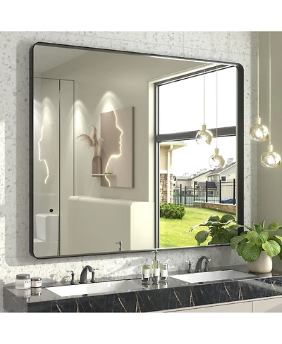 Apmir 48" x 40" High-Strength Tempered Glass and Aluminum Alloy Framed Wall Decor Bathroom Vanity Mirror