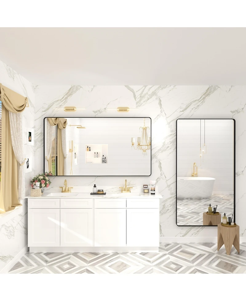 Apmir 55" x 30" High-Strength Tempered Glass and Aluminum Alloy Framed Wall Decor Bathroom Vanity Mirror