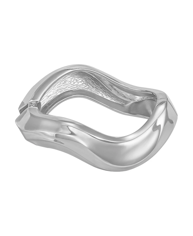 Guess Wavy Silver-Tone Hinge Bangle Bracelet