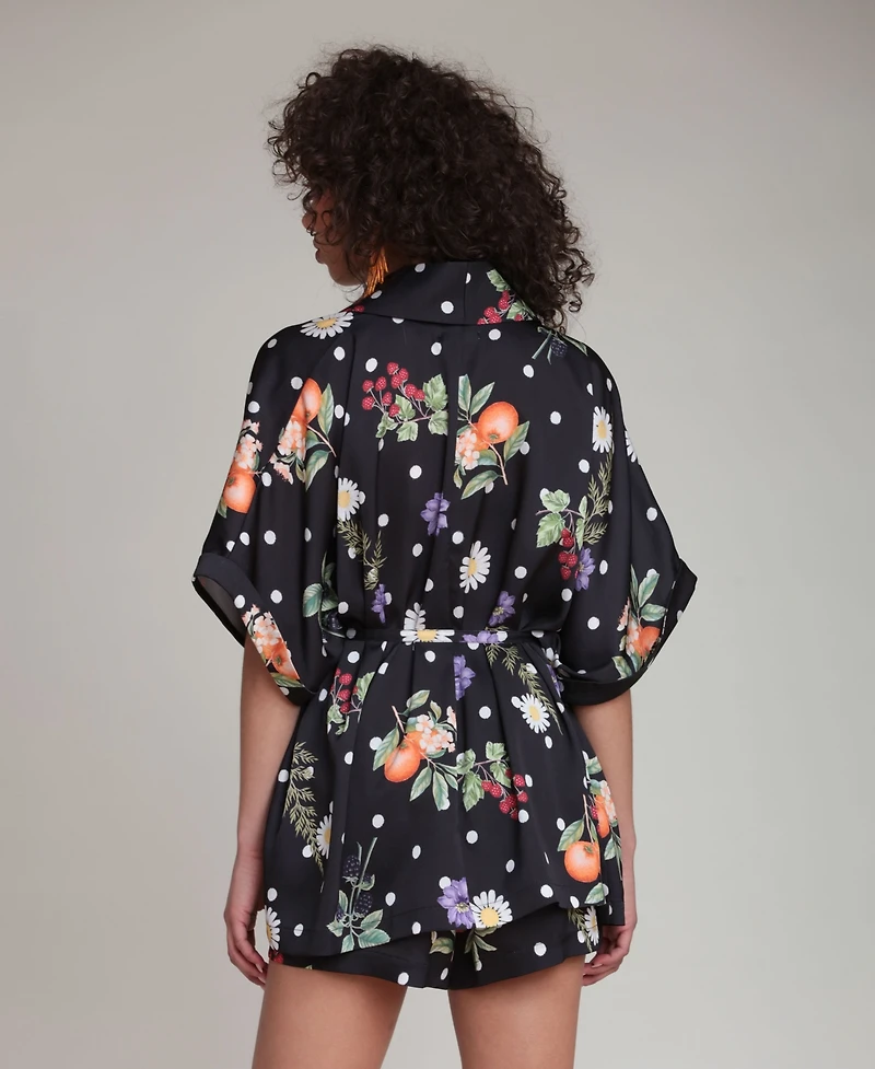Avec Les Filles Women's Printed Drop Shoulder Kimono Top