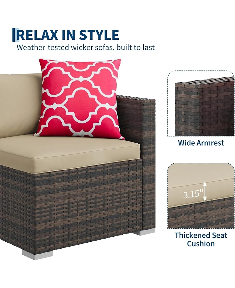GarveeLife 5 Piece Outdoor Convertible Sectional Set with Ottoman and Tempered Glass Table, Pe Rattan Conversation Seating