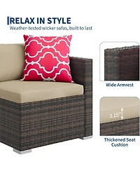 GarveeLife 5 Piece Outdoor Convertible Sectional Set with Ottoman and Tempered Glass Table, Pe Rattan Conversation Seating