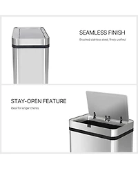 Mega Casa 16 Gallon Stainless Steel Rectangular Motion Sensor Trash Can with Silent Close Lid and Stay-Open Feature