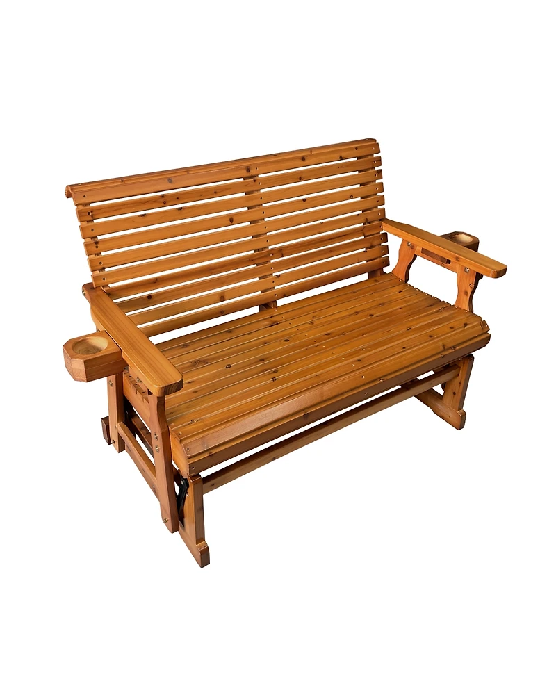 Mega Casa Wooden Patio Glider with High Roll Back and Deep Contoured Seat, 2-Seater, Heavy Duty 800 Lbs, 4 Ft