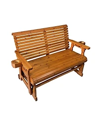 Mega Casa Wooden Patio Glider with High Roll Back and Deep Contoured Seat, 2-Seater, Heavy Duty 800 Lbs, 4 Ft