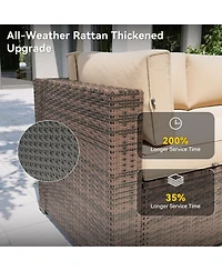 Aoxun 12-Piece Outdoor Brown Wicker Patio Conversation Set with 44" Propane Fire Pit Table and Beige Cushions