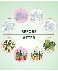 Gnuadz 4 Pack Embroidery Kit Beginners Plant Patterns Canvas Hoops Diy Gift