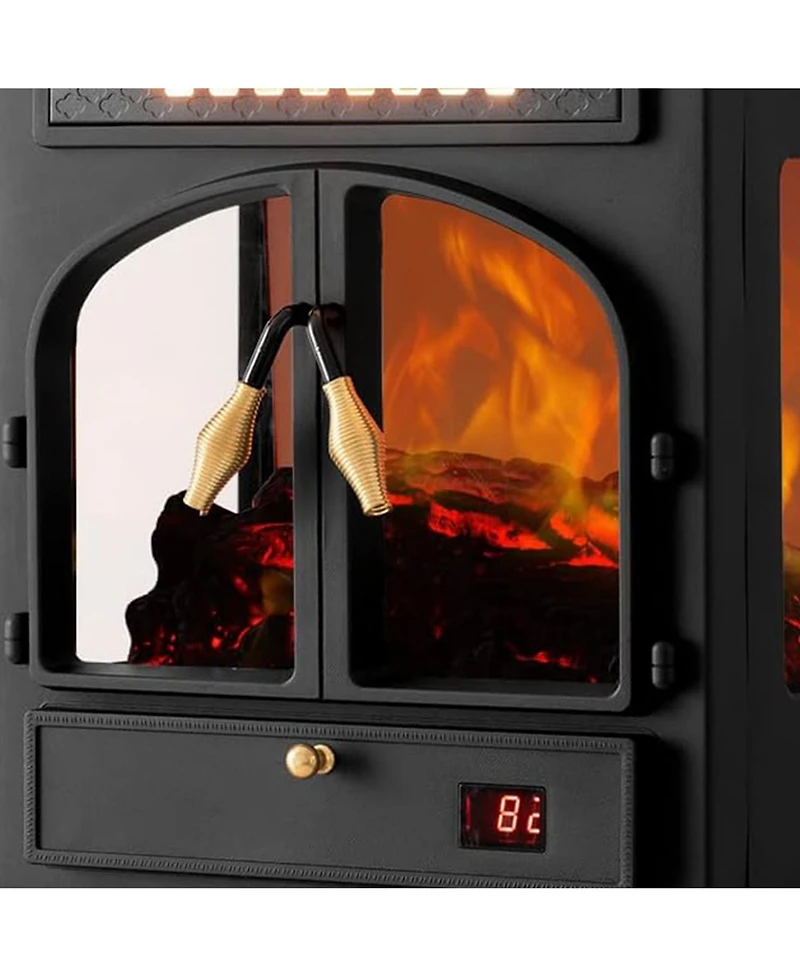 selectric Freestanding Portable Electric Fireplace Heater w/ Remote, Dark Black