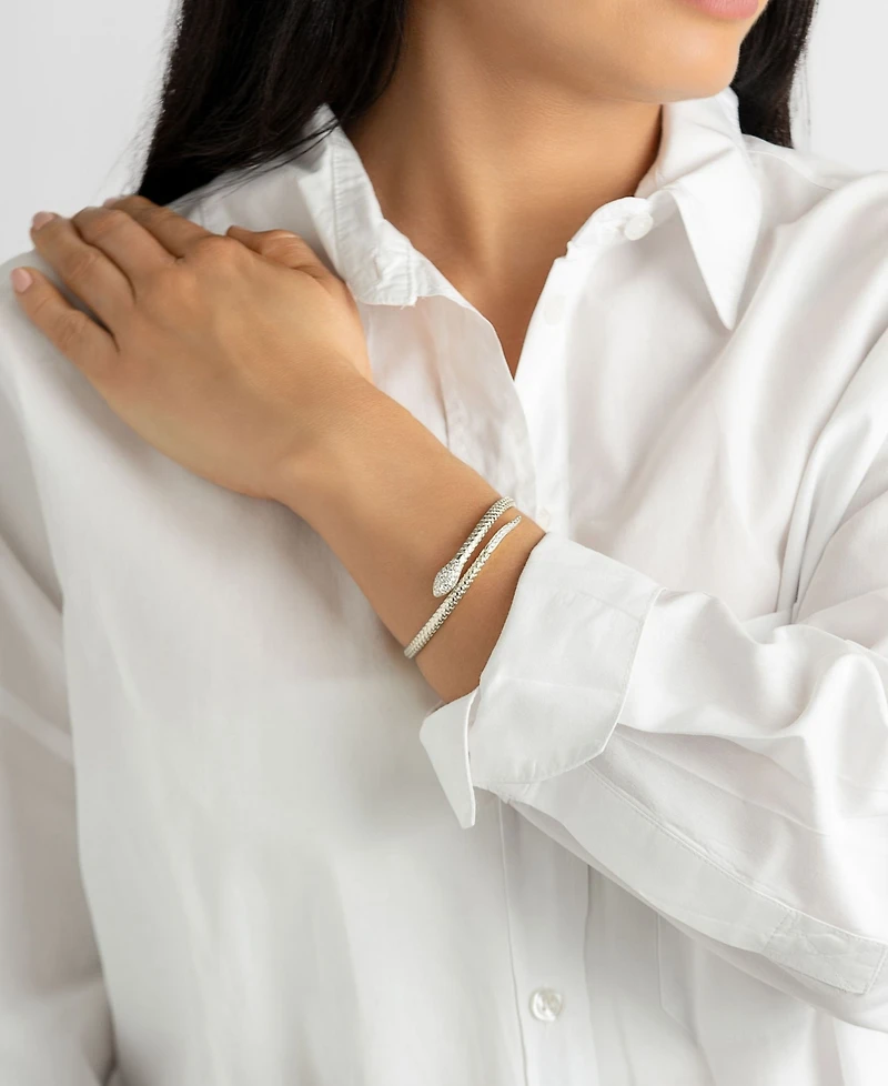 Adornia Silver 2-Piece Snake and Clover Cuff Bracelet Set