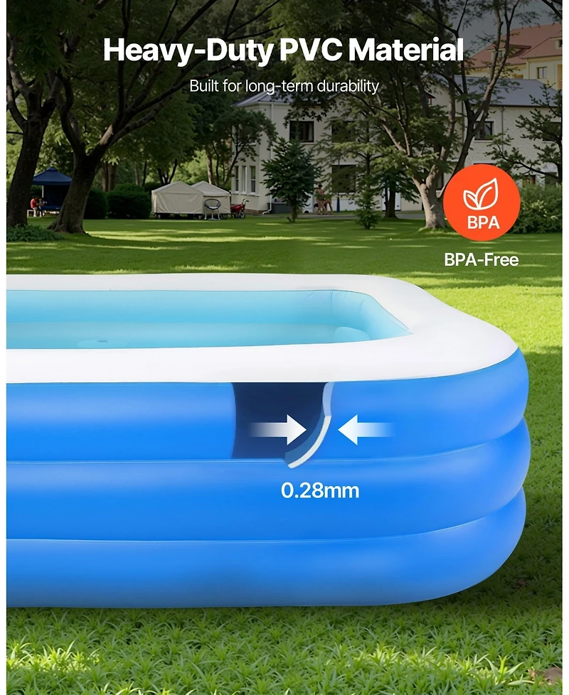 Gouun Inflatable Swimming Pool for Family, 400-Gallon Blow Up Pool with 3 Air Chambers for 4-5 People