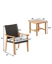 Gouun 3-Piece Patio Wicker Conversation Set with Acacia Wood Side Table