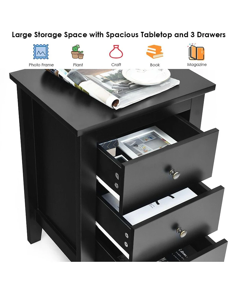 Gouun Modern 3-Drawer Bedside Nightstand for Bedroom and Living Room