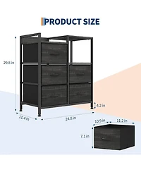 gaomon 5-Drawer Filing Cabinet with Open Storage Shelves and Rolling Printer Rack, Fabric Horizontal File