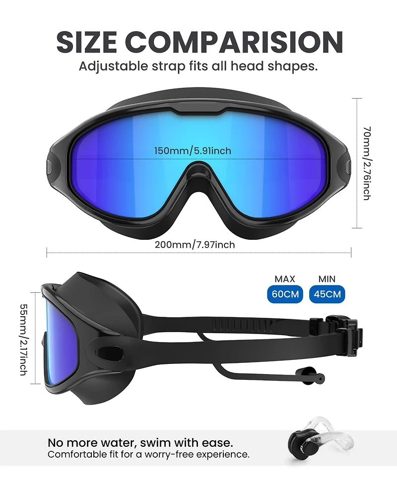 Gnuadz Swim Goggles Anti-fog Uv 180degree(s) Clear View Adult 3 Pack