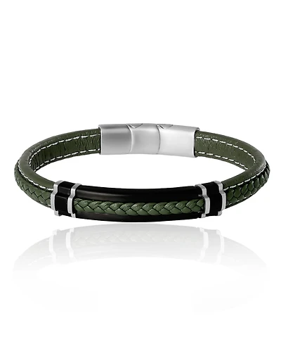 Lucky Brand Braided Leather Bracelet Stainless Steel