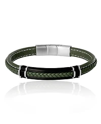 Lucky Brand Braided Leather Bracelet Stainless Steel