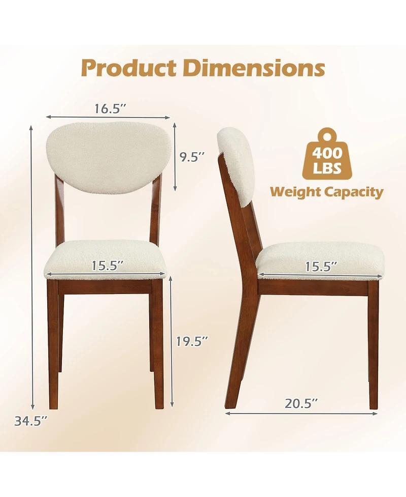 Slickblue Modern Sherpa Upholstered Dining Chairs Set of 4 with Wooden Legs for Kitchen-Walnut