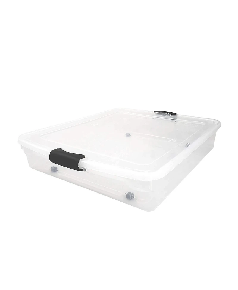 Homz 56 Qt Full/Queen Underbed Clear Plastic Latching Storage Container, 2 Pack