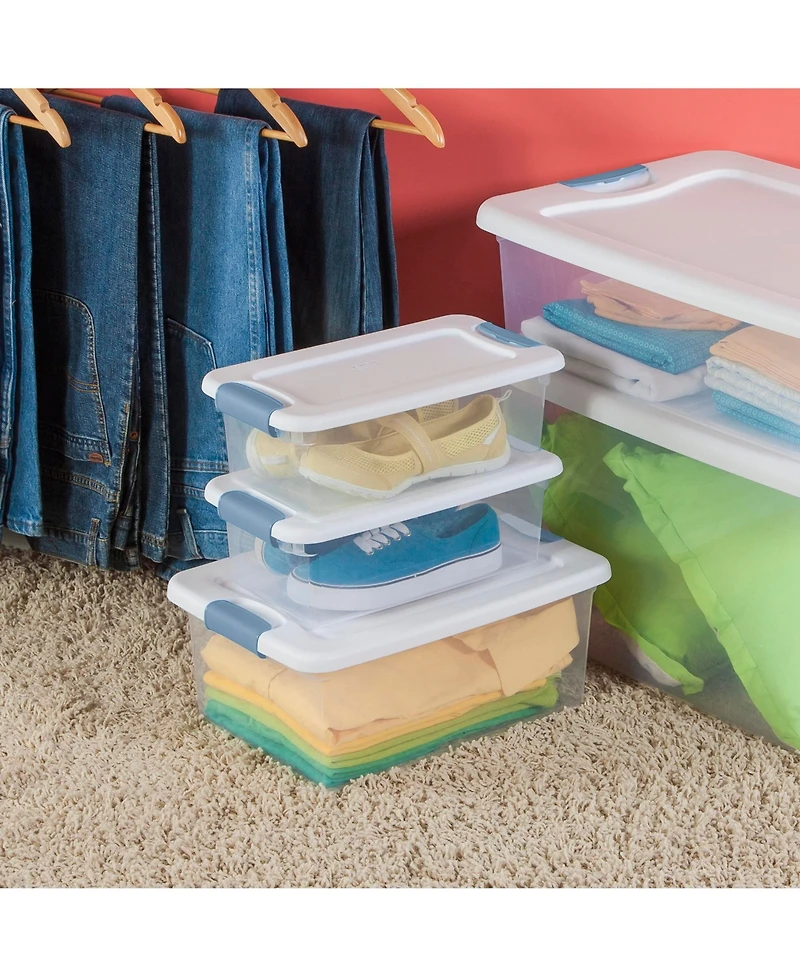 Sterilite 6 Qt. Plastic Stackable Storage Box with Latching Lid, Clear (12 Pack)