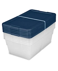Sterilite Stackable 6 Qt Storage Box Container, Clear, Marine Blue Lid, 5 Pack
