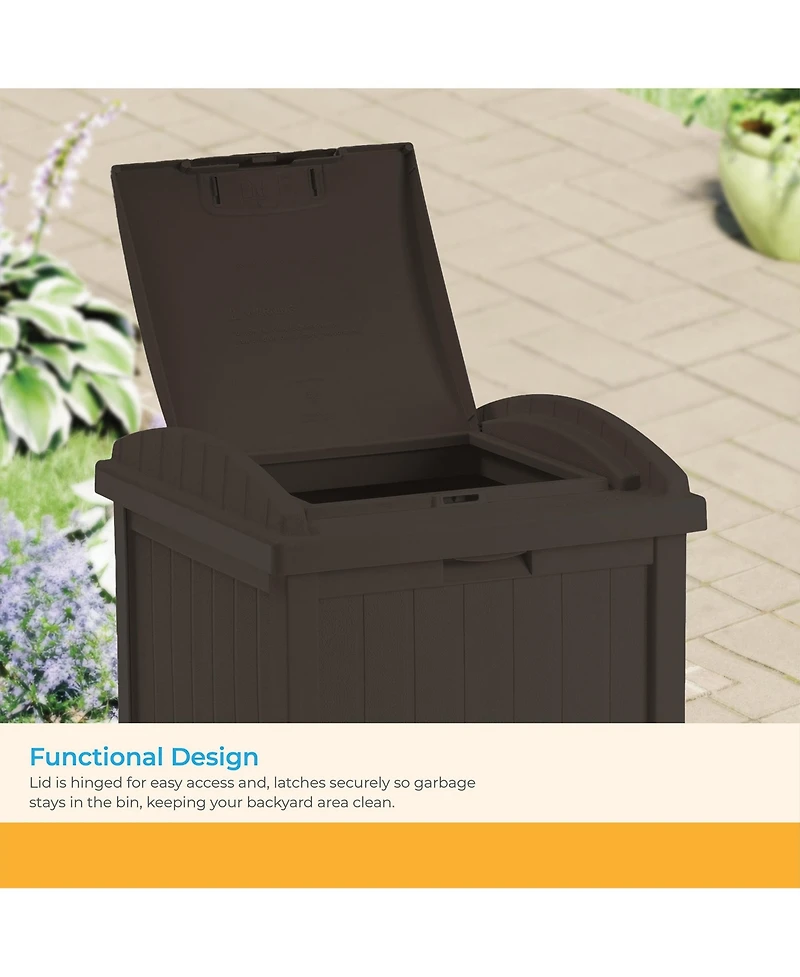 Suncast Trash Hideaway Outdoor Patio 33 Gallon Garbage Waste Trash Can Bin