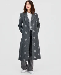 CeCe Petite Single-Breasted Sparkle Boucle Maxi Coat