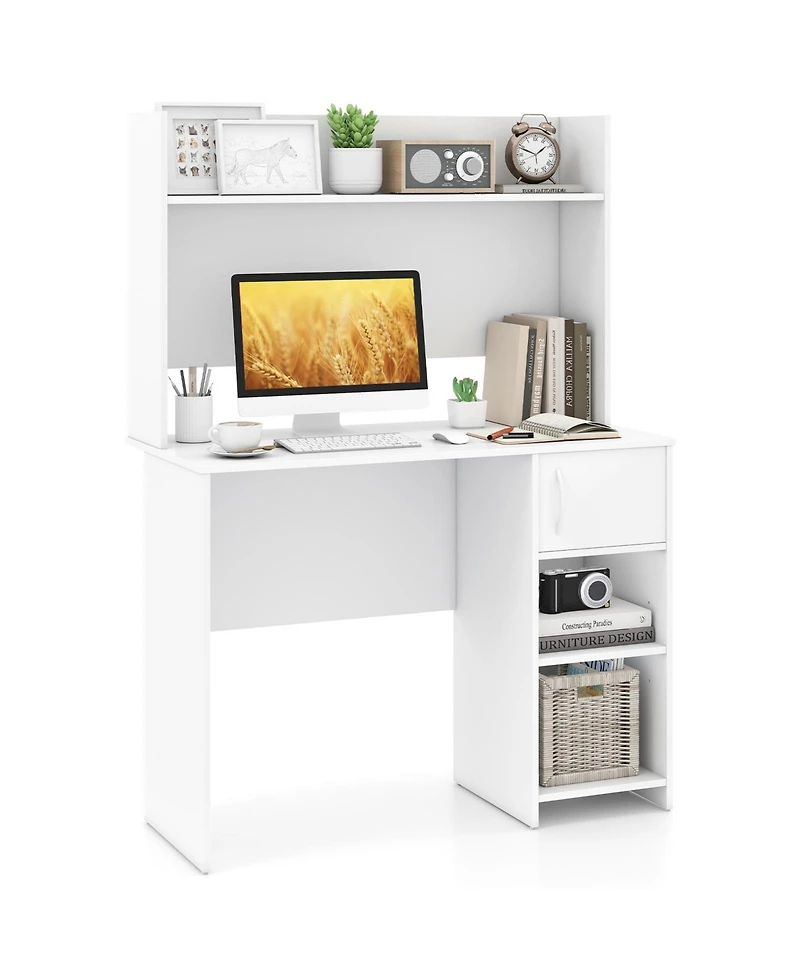 Slickblue Home Office Desk with Raised Display Shelf and 2 Open Shelves