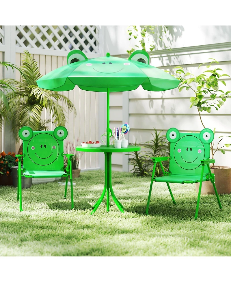 Gouun 4-Piece Kids Picnic Set with Folding Chairs and Adjustable Umbrella