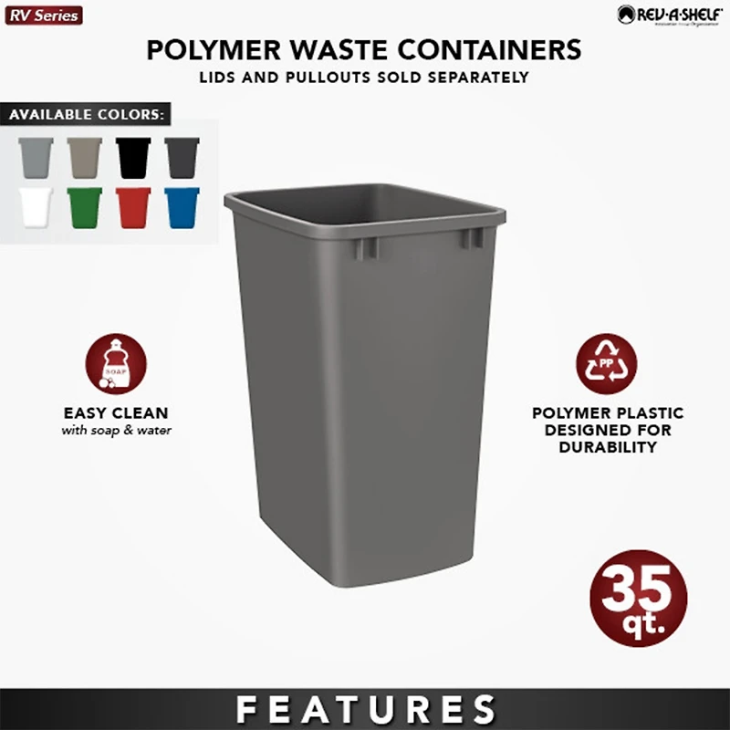 Rev-a-Shelf Polymer Replacement 35 qt. Trash Bin, Silver, 2 Pack, Rv-35-17-2